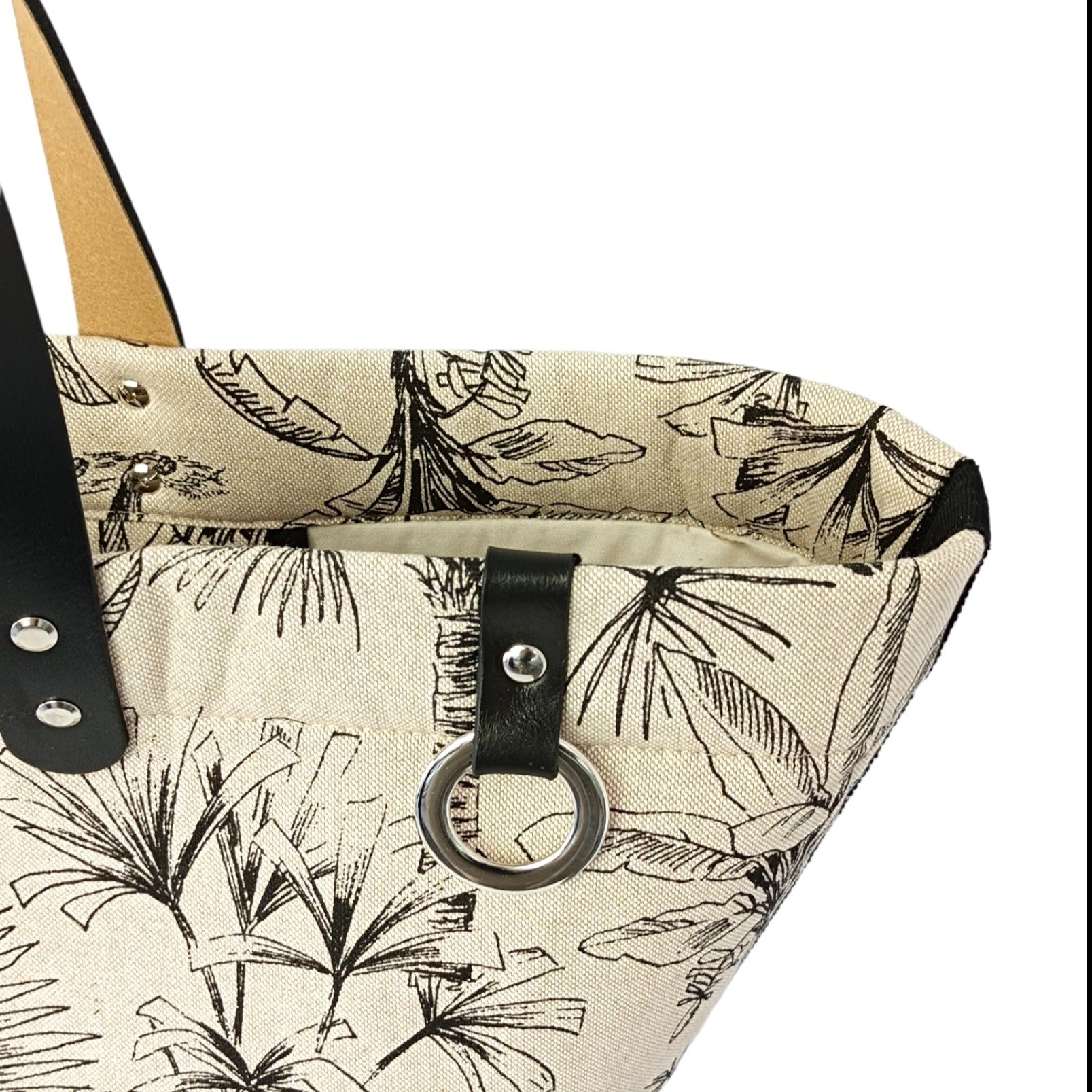 Sac à main panier en toile de lin imprimé, anses en cuir tannée-Sacs à main- besace-brief-case-cabas-EMDORIA PARIS