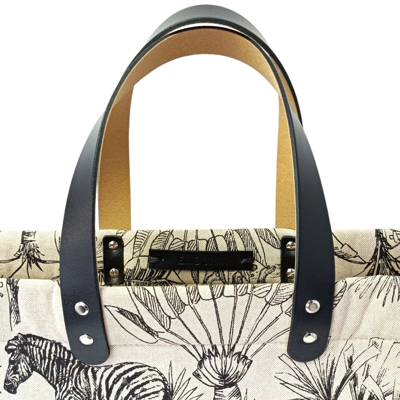 Sac à main panier en toile de lin imprimé, anses en cuir tannée-Sacs à main- besace-brief-case-cabas-EMDORIA PARIS