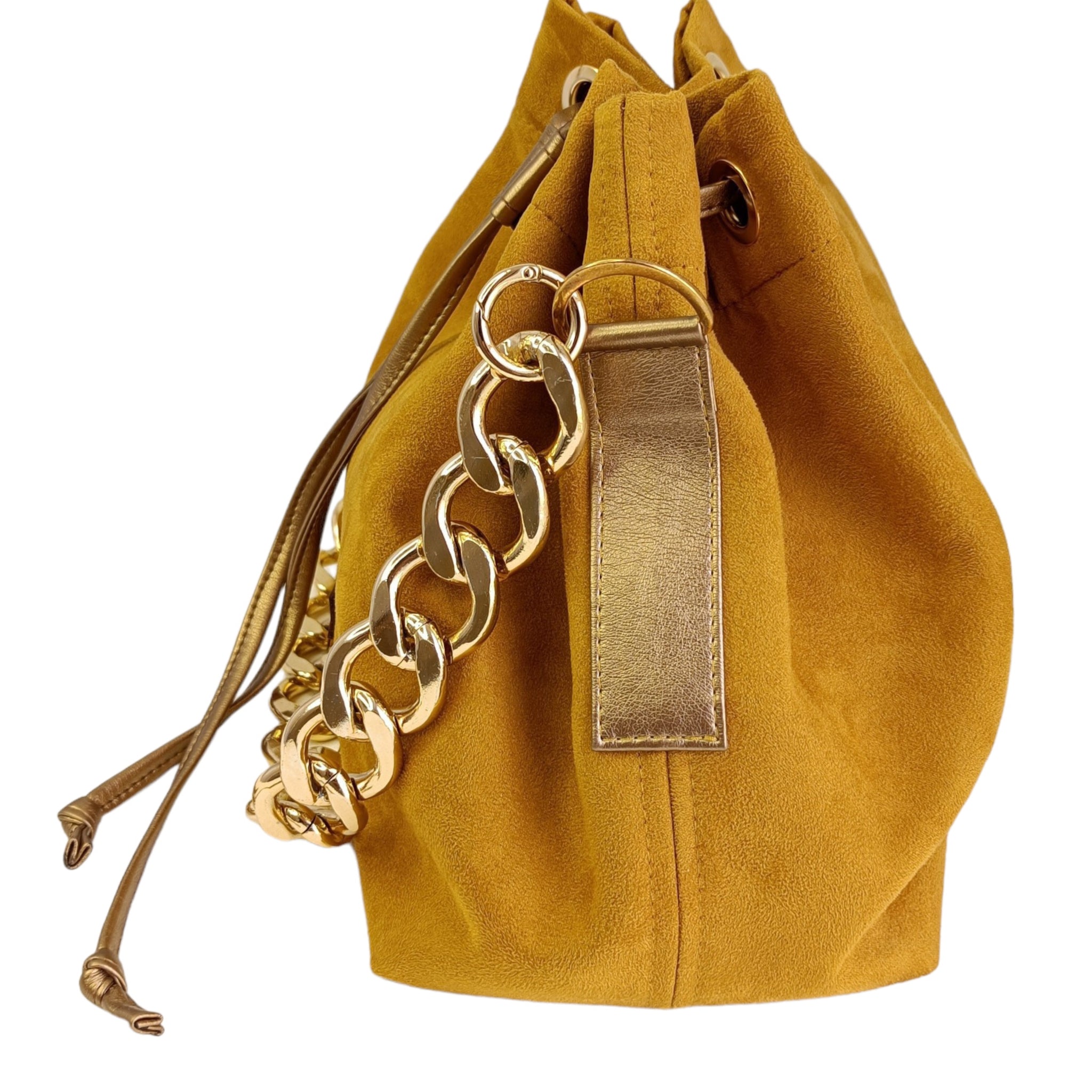 Sac à main style seau en suédine avec anses en chaine metal-- grand sac-Nouveauté-sac-EMDORIA PARIS