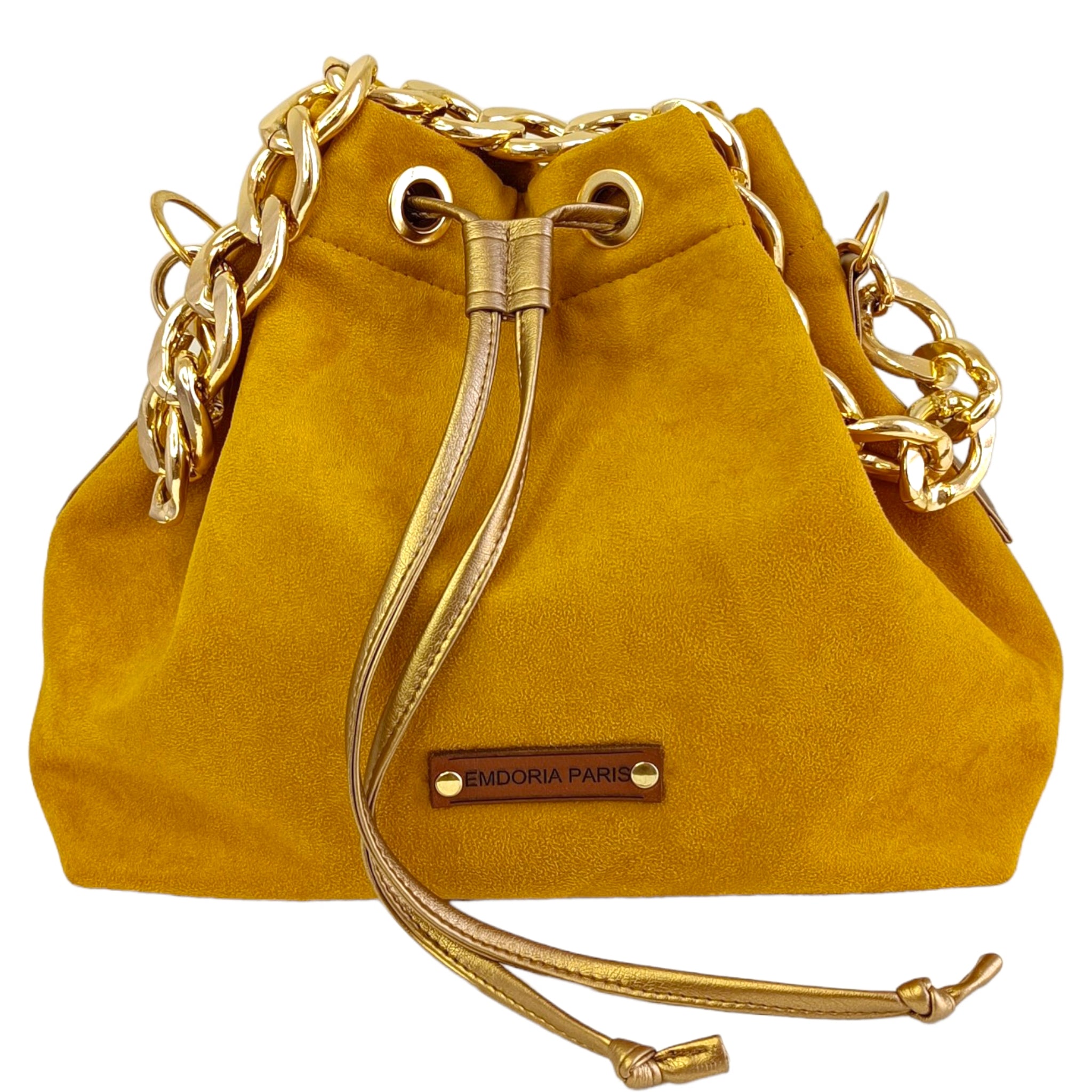 Sac à main style seau en suédine avec anses en chaine metal-- grand sac-Nouveauté-sac-EMDORIA PARIS