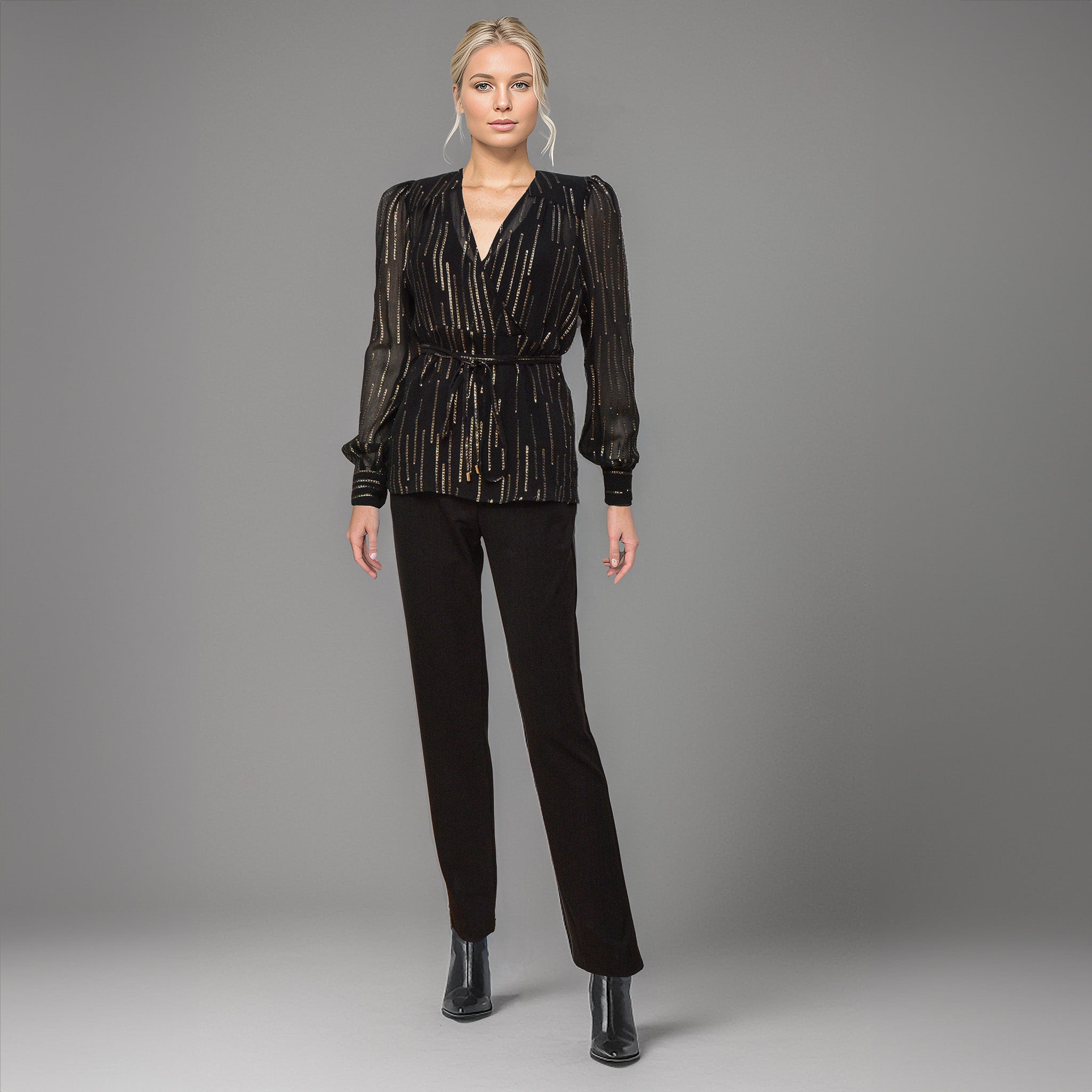 Haut chemise cache-coeur blouse fluide en soie manches longues