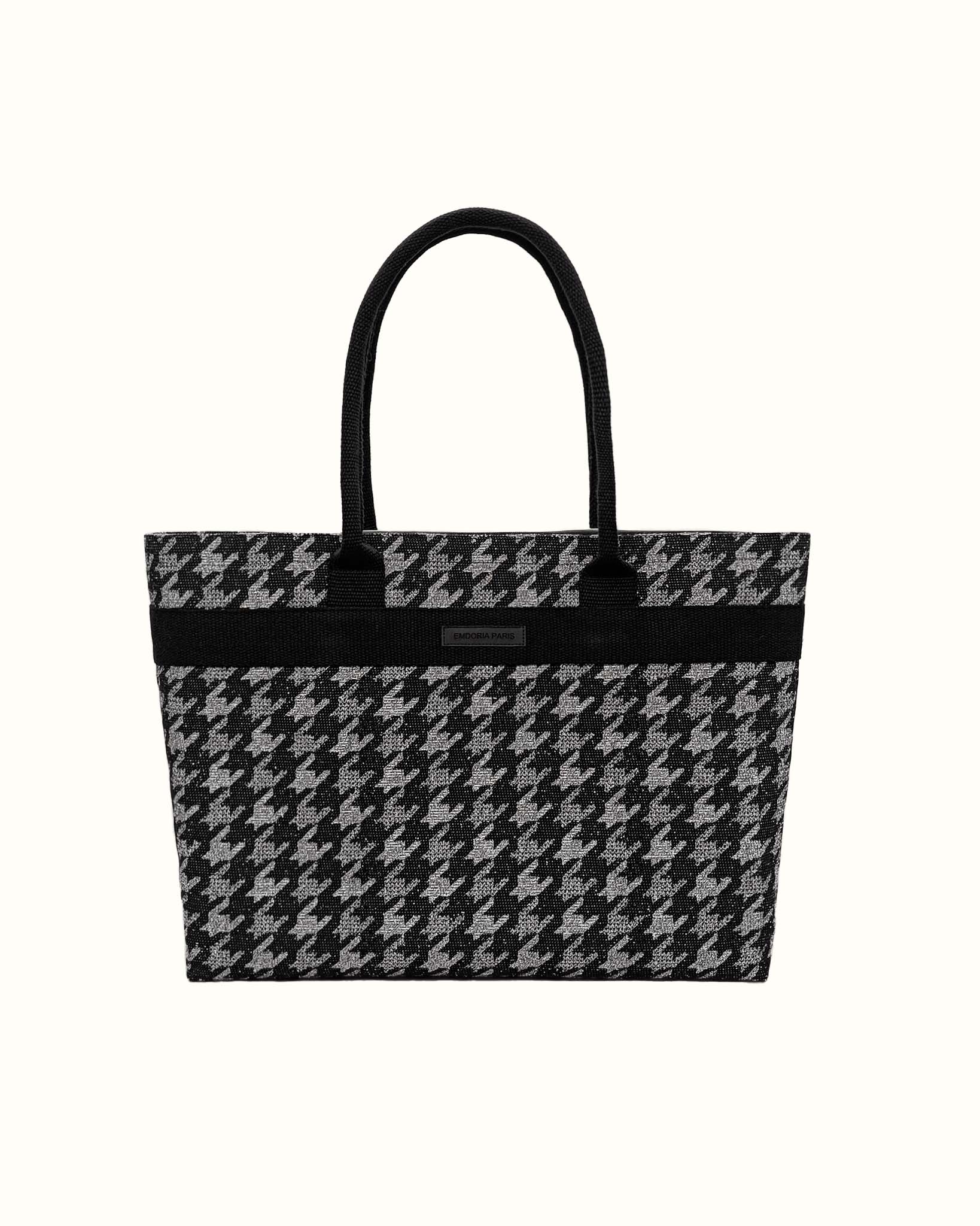 Sac à main shopper en jacquard pied de poule à grandes anses-Sacs à main cabas