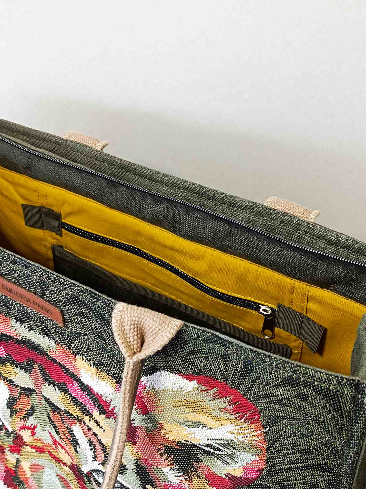 Sac à main cabas grande taille en lin enduit et jacquard imperméable - Sacs à main - bag - cabas - cabas en lin - EMDORIA PARIS