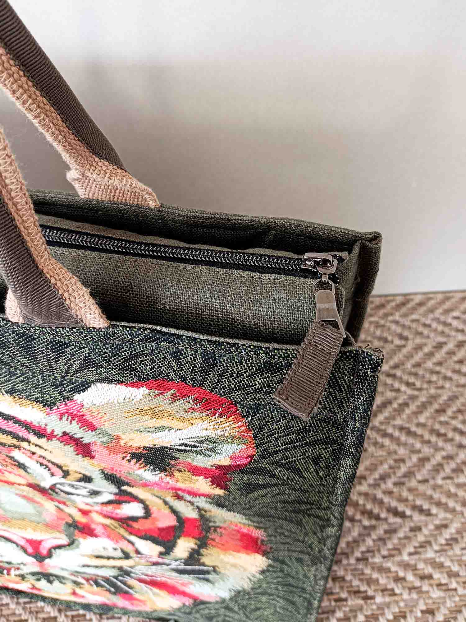 Sac à main cabas grande taille en lin enduit et jacquard imperméable - Sacs à main - bag - cabas - cabas en lin - EMDORIA PARIS