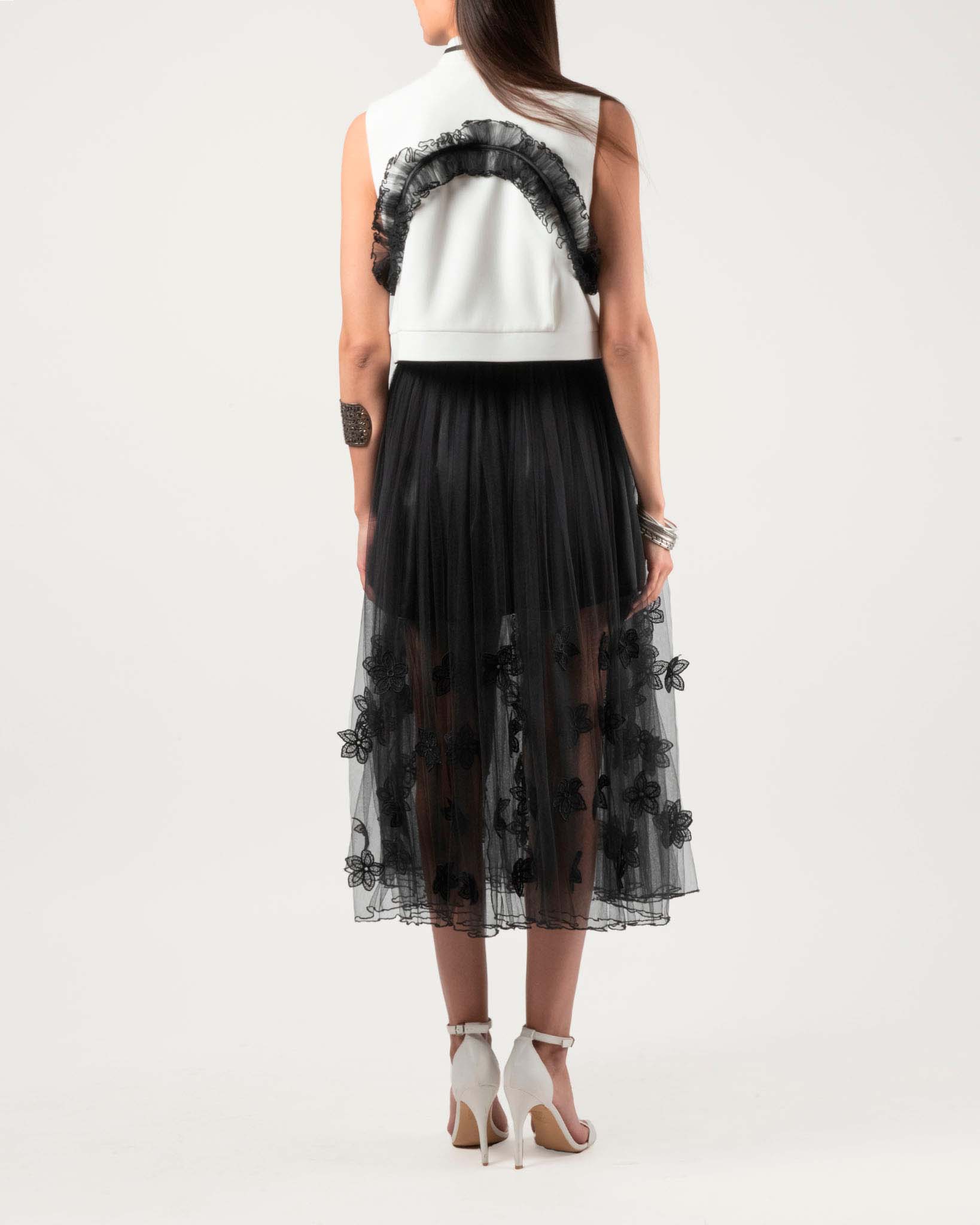 Top Aora en crêpe et volant en tulle pour Femme-Hauts- haute couture-EMDORIA PARIS