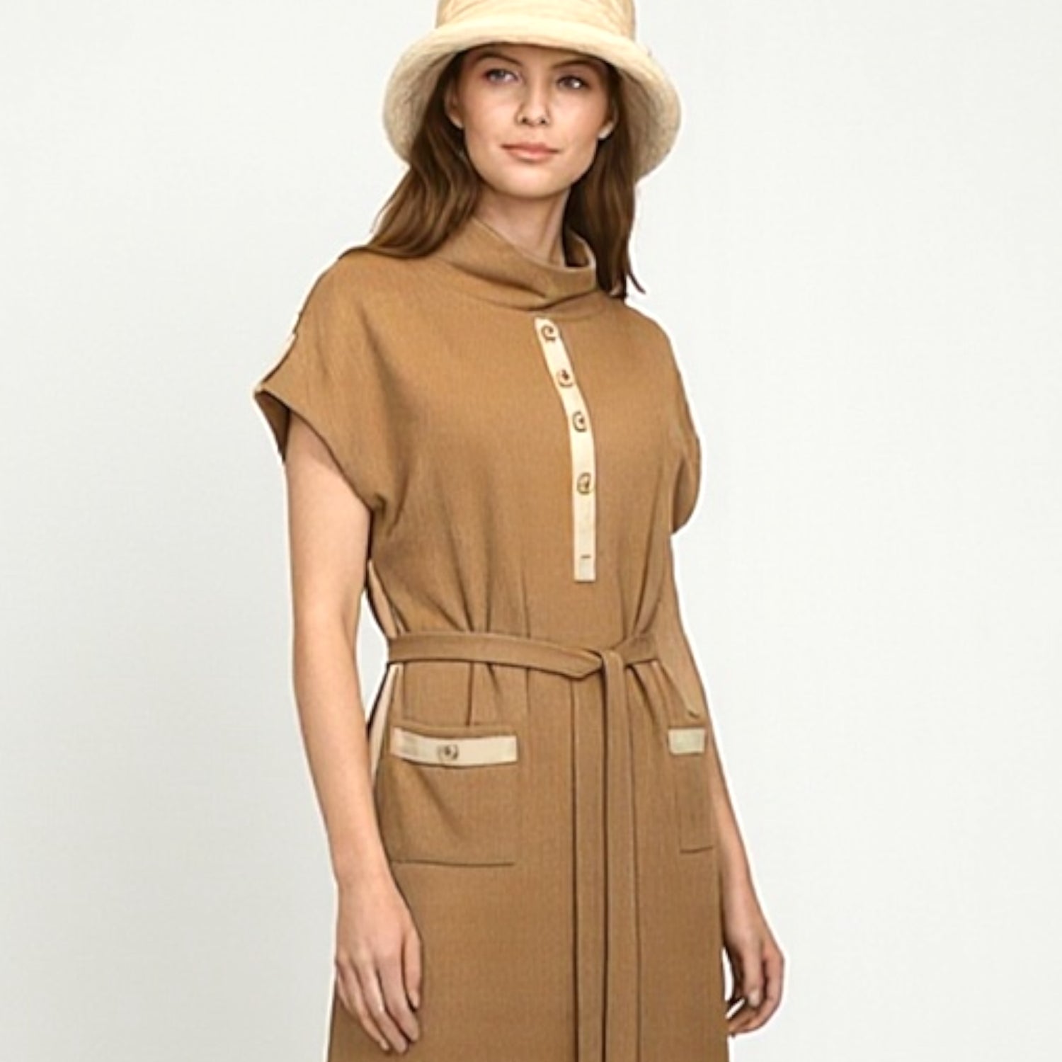 Robe midi tunique sans manches en jersey de laine - Robes - robe - robe jersey - robe longue - EMDORIA PARIS