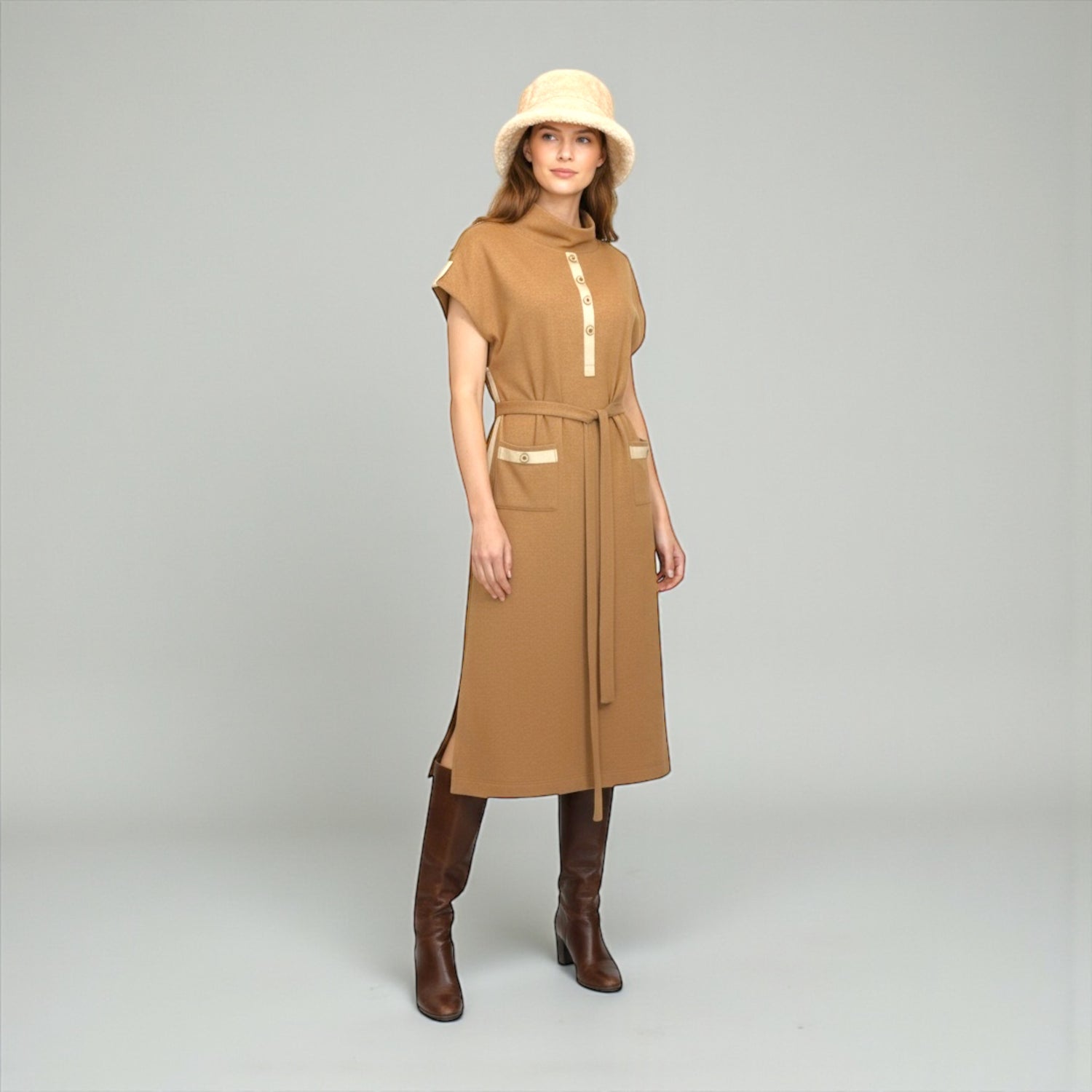 Robe midi tunique sans manches en jersey de laine - Robes - robe - robe jersey - robe longue - EMDORIA PARIS