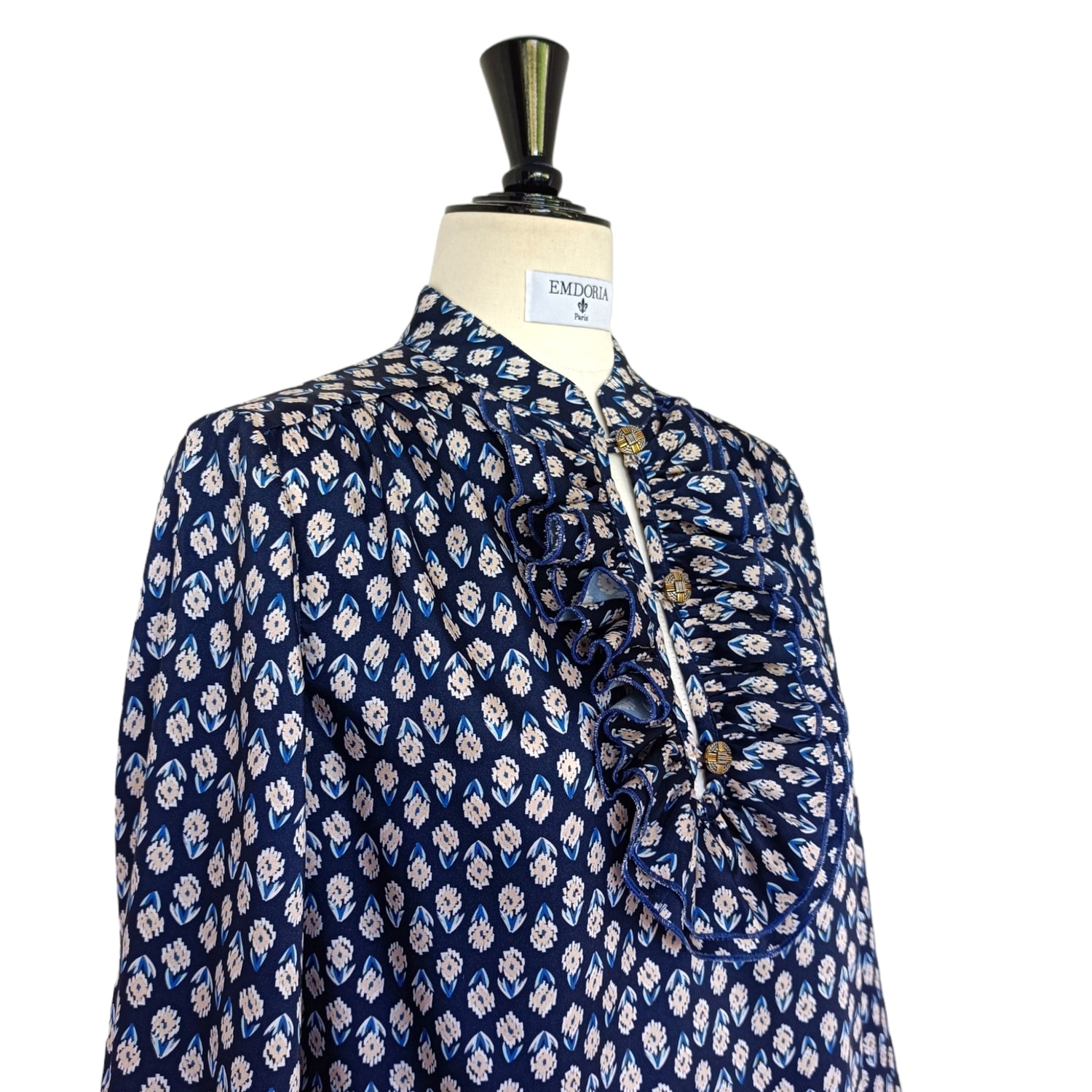 Chemise imprimée manches longues et jabot à volants-Chemise- blouse chic pour femme-blouse mariage-chemise-EMDORIA PARIS