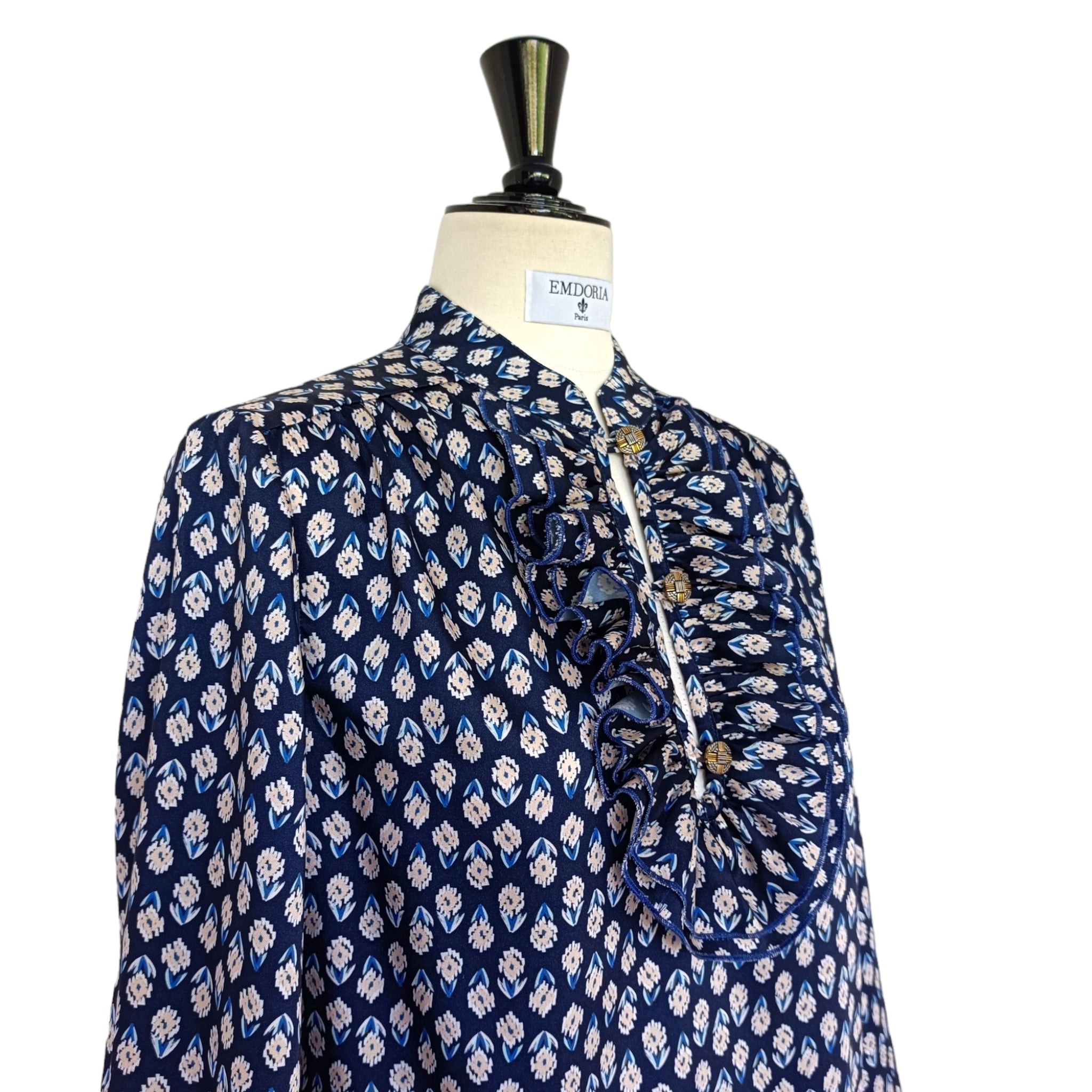 Chemise imprimée manches longues et jabot à volants-Chemise- blouse chic pour femme-blouse mariage-chemise-EMDORIA PARIS