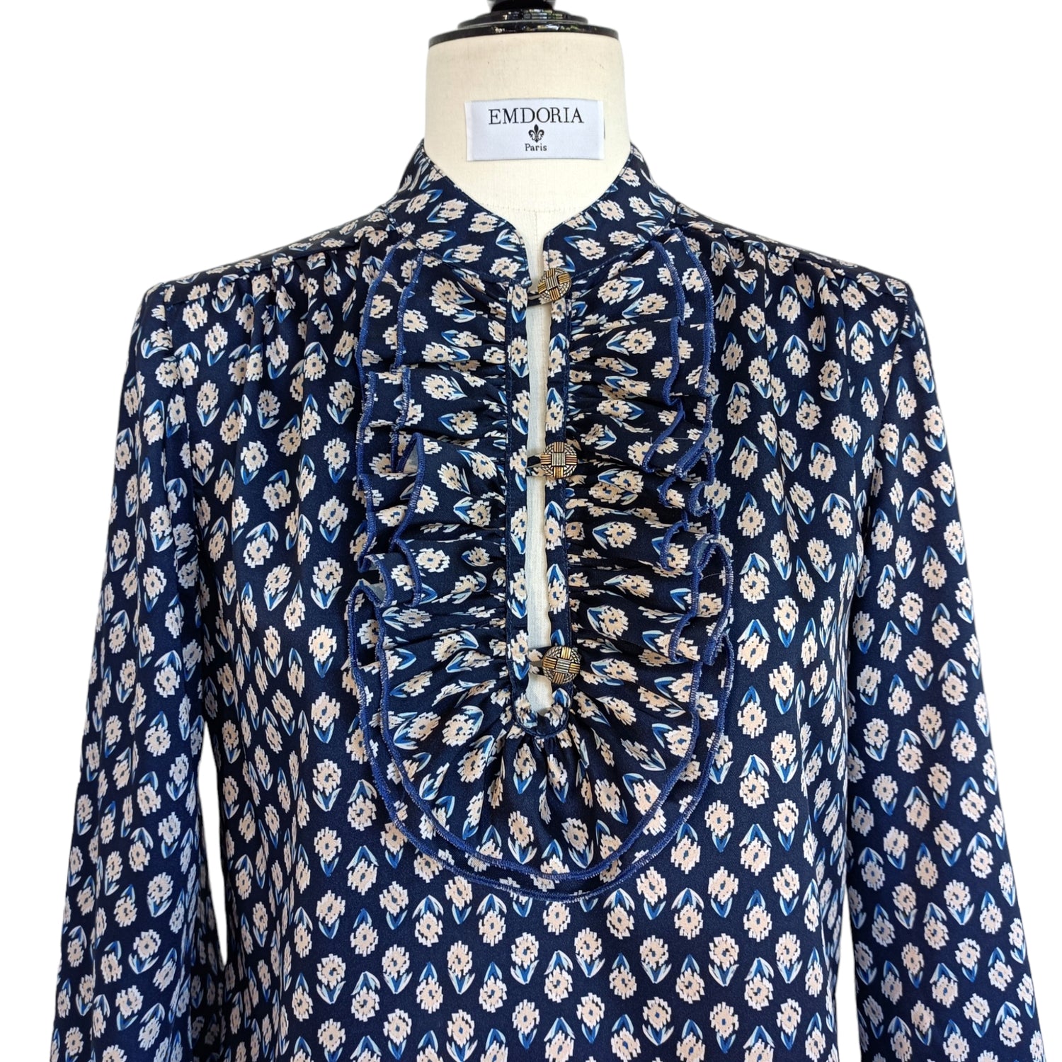 Chemise imprimée manches longues et jabot à volants-Chemise- blouse chic pour femme-blouse mariage-chemise-EMDORIA PARIS