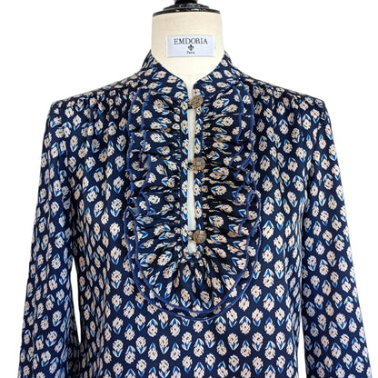 Chemise imprimée manches longues et jabot à volants-Chemise- blouse chic pour femme-blouse mariage-chemise-EMDORIA PARIS