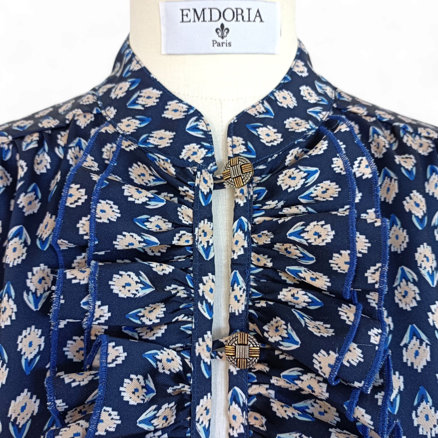 Chemise imprimée manches longues et jabot à volants-Chemise- blouse chic pour femme-blouse mariage-chemise-EMDORIA PARIS