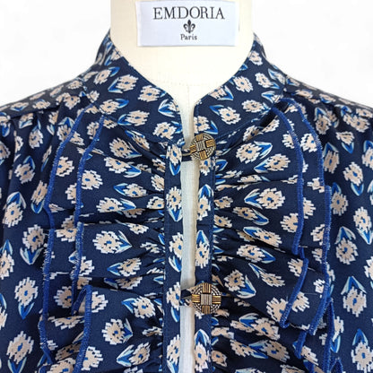 Chemise imprimée manches longues et jabot à volants-Chemise- blouse chic pour femme-blouse mariage-chemise-EMDORIA PARIS