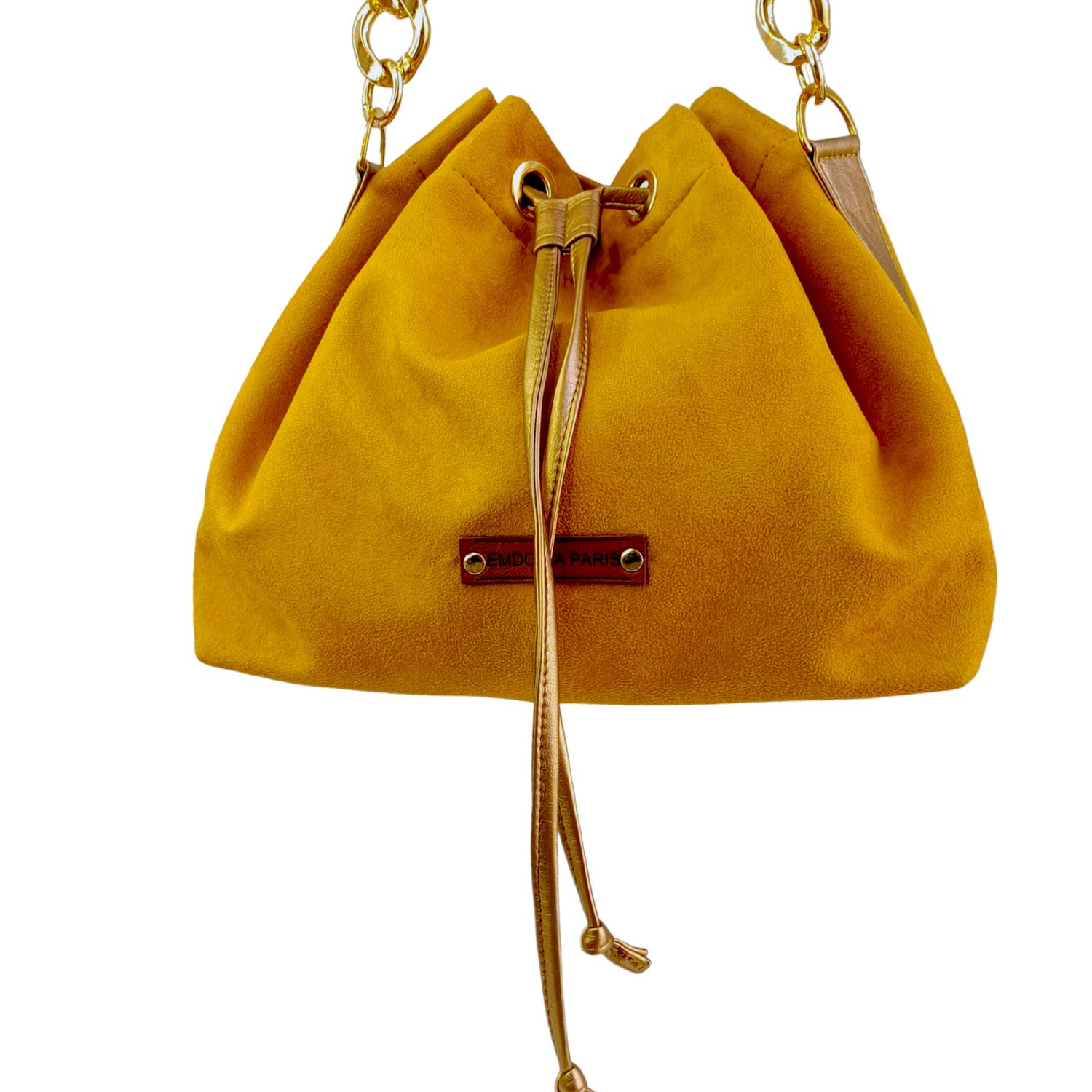 Sac à main style seau en suédine avec anses en chaine metal-- grand sac-Nouveauté-sac-EMDORIA PARIS
