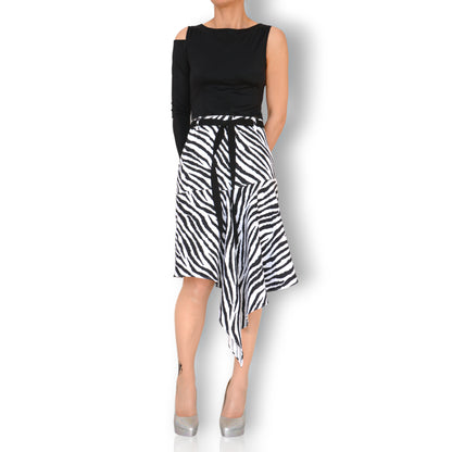 Jupe drapé en piquet de coton imprimé animalier zèbre-Jupes- belle jupe-jupe artisanale-Jupe asymétrique-EMDORIA PARIS