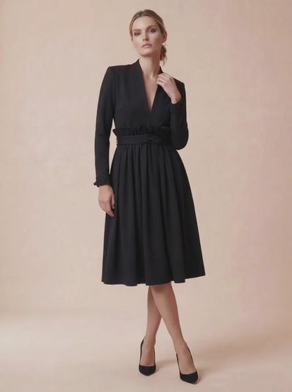 Robe tailleur midi évasée jersey portée – EMDORIA PARIS