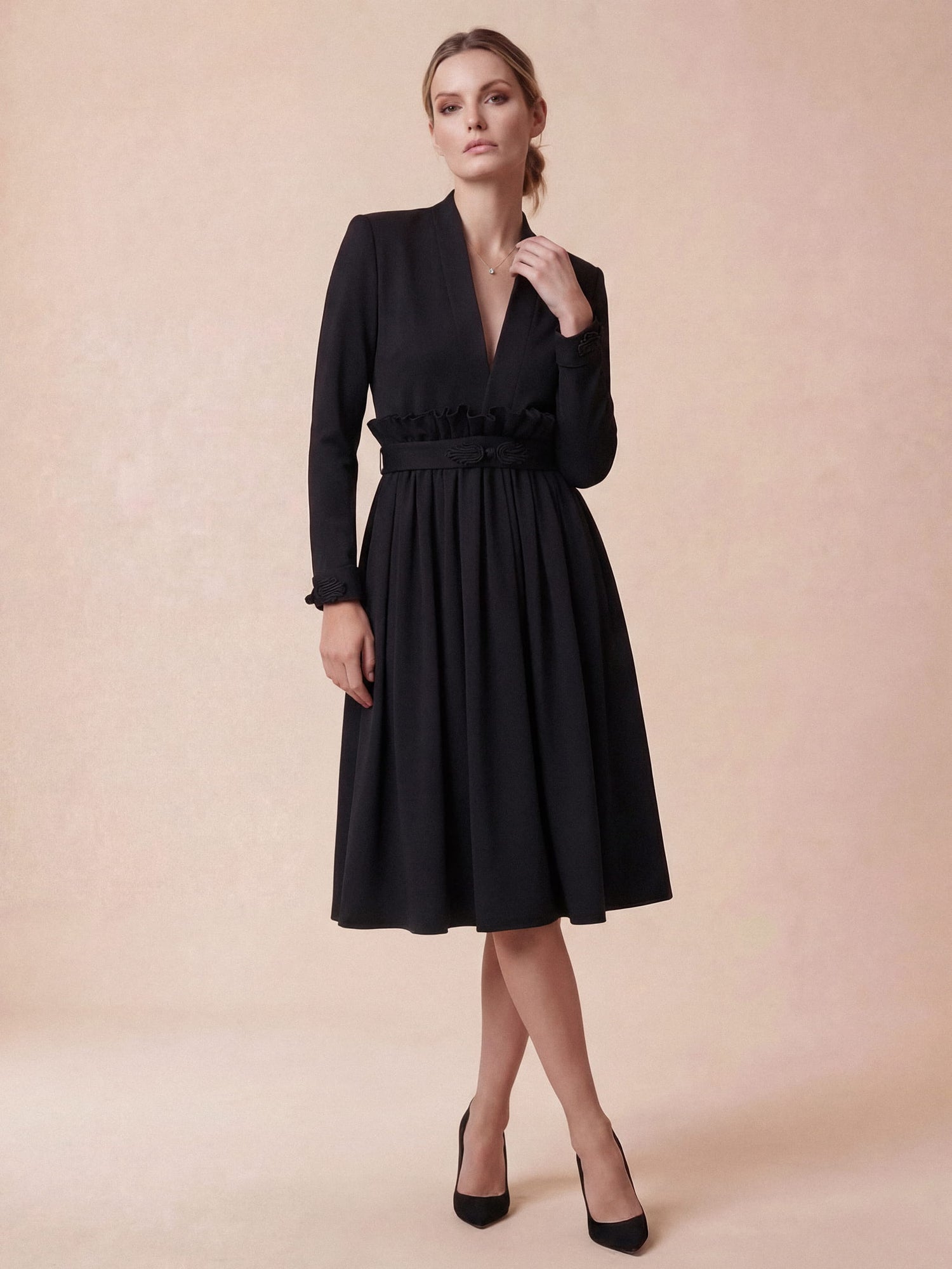 long sleeve jersey dress midi Tencel Jersey V-Neck Long Sleeve Midi Dress