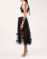 Top Aora en crêpe et volant en tulle pour Femme-Hauts-Chemise haute couture-EMDORIA PARIS