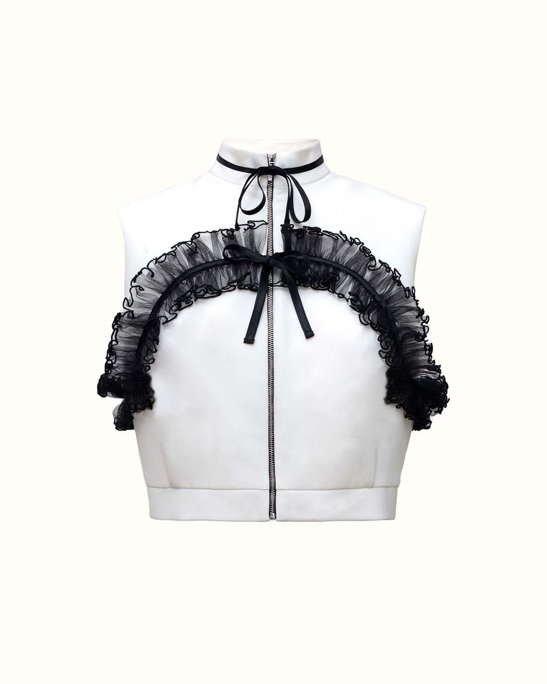 Top Aora en crêpe et volant en tulle pour Femme-Hauts- haute couture---EMDORIA PARIS