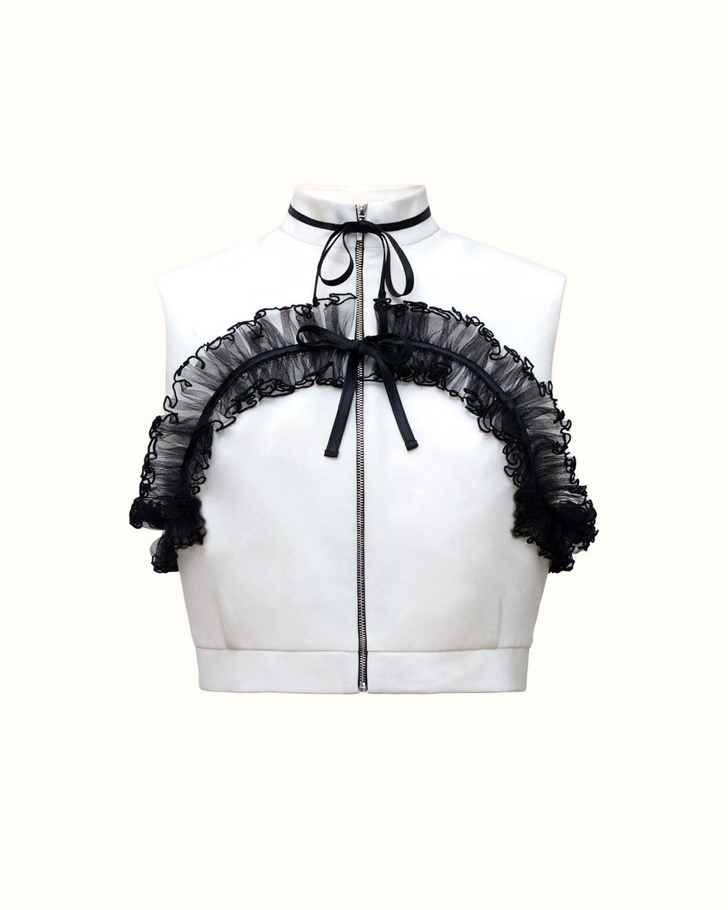 Top Aora en crêpe et volant en tulle pour Femme-Hauts- haute couture---EMDORIA PARIS