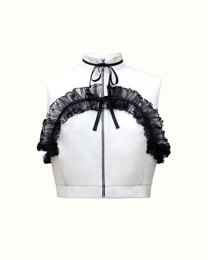 Top Aora en crêpe et volant en tulle pour Femme-Hauts- haute couture---EMDORIA PARIS